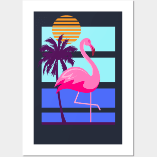 Flamingo and Palm Tree Summer Beach Design Posters and Art